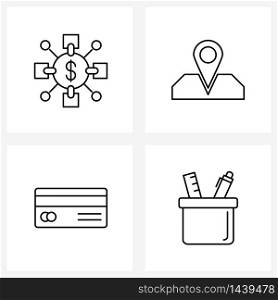 Line Icon Set of 4 Modern Symbols of digital, atm, money, location, delivery Vector Illustration