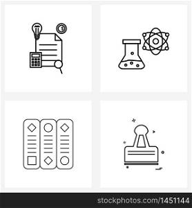 Line Icon Set of 4 Modern Symbols of document, file, coin, chemical, clip Vector Illustration