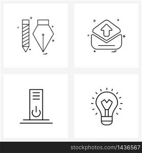 Line Icon Set of 4 Modern Symbols of education; hardware; pencil; envelope; technology Vector Illustration