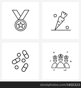 Line Icon Set of 4 Modern Symbols of education, medical, student, eat, medicine Vector Illustration