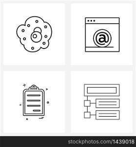 Line Icon Set of 4 Modern Symbols of egg, text, bakery, sign, notepad Vector Illustration