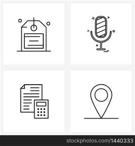 Line Icon Set of 4 Modern Symbols of essential, business, mic, media, location Vector Illustration