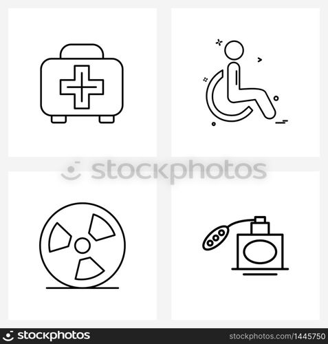 Line Icon Set of 4 Modern Symbols of first aid, film, handicapped, paralysis, cologne Vector Illustration