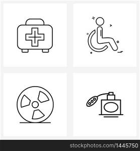 Line Icon Set of 4 Modern Symbols of first aid, film, handicapped, paralysis, cologne Vector Illustration