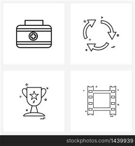 Line Icon Set of 4 Modern Symbols of first aid, winning prize, health, trash, star Vector Illustration