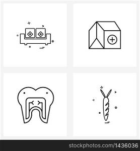 Line Icon Set of 4 Modern Symbols of furniture; dental; couch; hospital; medicine Vector Illustration