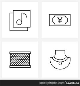 Line Icon Set of 4 Modern Symbols of gallery, brick, music, wealth, bricks Vector Illustration