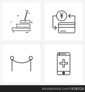 Line Icon Set of 4 Modern Symbols of gear box; invitation decoration; transport; economy; medical app Vector Illustration
