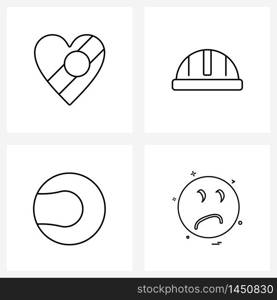 Line Icon Set of 4 Modern Symbols of gift, ball, romantic, men, grand Vector Illustration