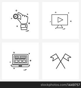 Line Icon Set of 4 Modern Symbols of hand, computer, time limit, monitor, internet Vector Illustration