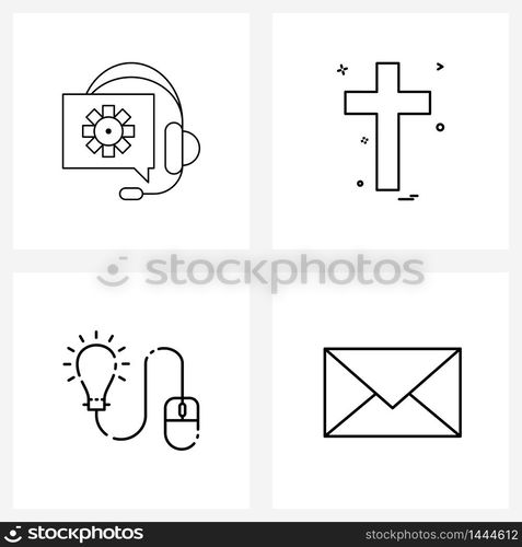 Line Icon Set of 4 Modern Symbols of headphone, computer, seo, prey, massage Vector Illustration