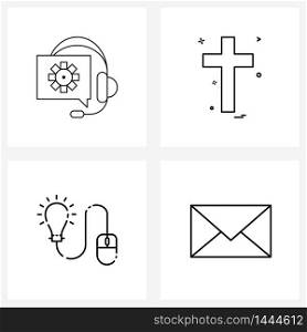 Line Icon Set of 4 Modern Symbols of headphone, computer, seo, prey, massage Vector Illustration