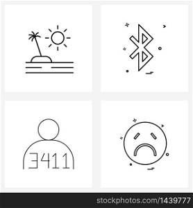 Line Icon Set of 4 Modern Symbols of holiday, prisoner, vacation, connectivity, emoji Vector Illustration