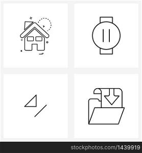 Line Icon Set of 4 Modern Symbols of house, end, house, watch, next Vector Illustration
