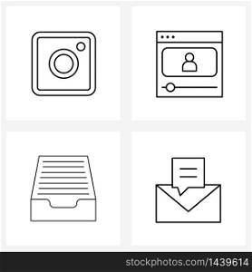 Line Icon Set of 4 Modern Symbols of integral, mail, photo, video, tray Vector Illustration