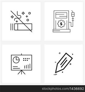 Line Icon Set of 4 Modern Symbols of interdiction; pencil; investment; business; education Vector Illustration