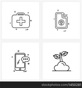 Line Icon Set of 4 Modern Symbols of medical, idea, first aid, doc, chat Vector Illustration