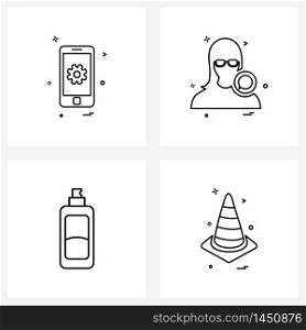 Line Icon Set of 4 Modern Symbols of mobile, smart phone, profile, fragrance Vector Illustration