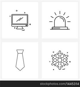 Line Icon Set of 4 Modern Symbols of monitor, economy, computer, medical, tie Vector Illustration