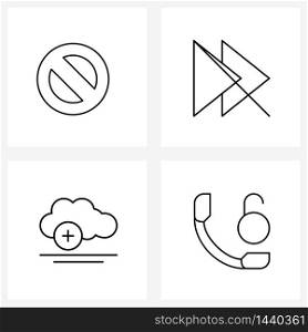 Line Icon Set of 4 Modern Symbols of no, plus, arrow, next, call Vector Illustration