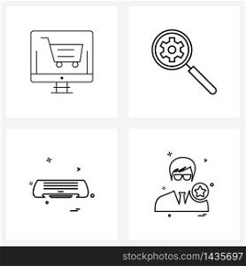 Line Icon Set of 4 Modern Symbols of online, electronics, delivery, setting, avatar Vector Illustration
