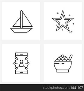 Line Icon Set of 4 Modern Symbols of outdoors, avatar, star, star, bowl Vector Illustration
