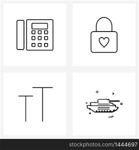 Line Icon Set of 4 Modern Symbols of phone, caps, connectivity, valentine, text Vector Illustration
