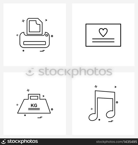 Line Icon Set of 4 Modern Symbols of printer; kilogram; device; romantic; weight Vector Illustration