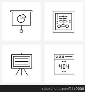 Line Icon Set of 4 Modern Symbols of project, blackboard, business, healthcare, school Vector Illustration