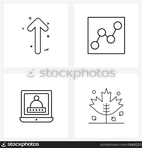 Line Icon Set of 4 Modern Symbols of row, management, up, chart, authentication Vector Illustration