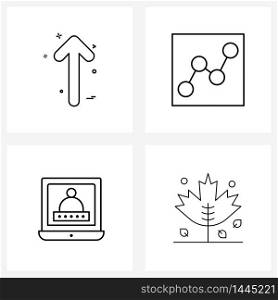 Line Icon Set of 4 Modern Symbols of row, management, up, chart, authentication Vector Illustration