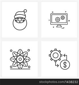 Line Icon Set of 4 Modern Symbols of Santa clause; learning; monitor; computer; school Vector Illustration