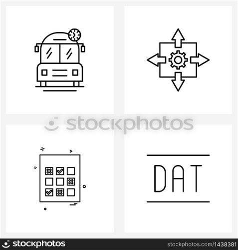 Line Icon Set of 4 Modern Symbols of school bus, games, travelling, zoom out, board game Vector Illustration