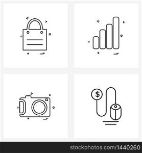 Line Icon Set of 4 Modern Symbols of shopping, photography, graph, graph, mouse Vector Illustration