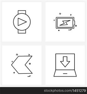 Line Icon Set of 4 Modern Symbols of smart watch, arrows, play, charging, Vector Illustration