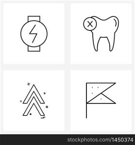 Line Icon Set of 4 Modern Symbols of smart watch, arrows, tooth, clean, Vector Illustration