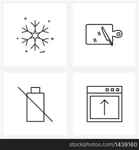 Line Icon Set of 4 Modern Symbols of snowflakes, battery, winter, food, device Vector Illustration