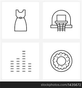 Line Icon Set of 4 Modern Symbols of top; multimedia; dress; entertain; volume Vector Illustration