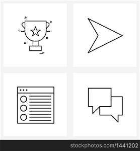 Line Icon Set of 4 Modern Symbols of trophy, list, award, cursor, chat Vector Illustration