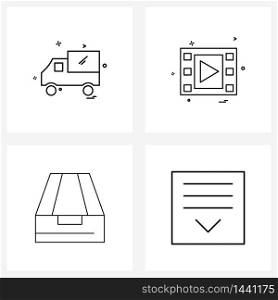 Line Icon Set of 4 Modern Symbols of van, box, transport, ui Vector Illustration