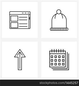 Line Icon Set of 4 Modern Symbols of website, list, hat, cloths, business Vector Illustration