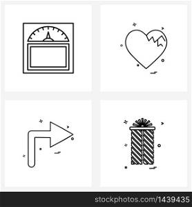 Line Icon Set of 4 Modern Symbols of weight machine, broken, weight, love, arrow Vector Illustration