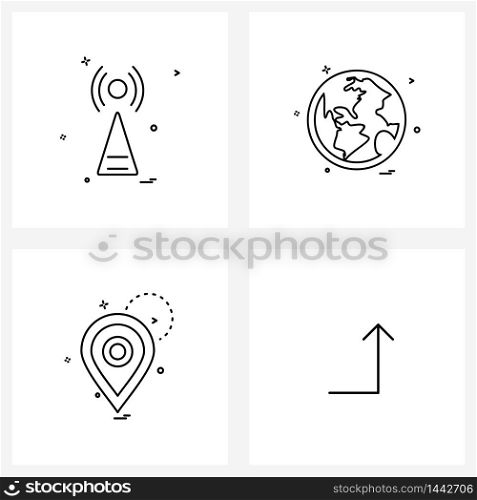 Line Icon Set of 4 Modern Symbols of wife, pin, globe, internet, arrow Vector Illustration