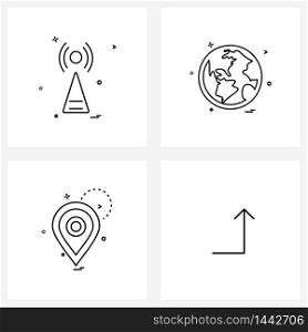 Line Icon Set of 4 Modern Symbols of wife, pin, globe, internet, arrow Vector Illustration