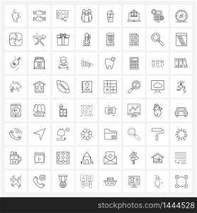 Line Icon Set of 64 Modern Symbols of glass, sport, database, game, bowling Vector Illustration