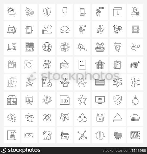 Line Icon Set of 64 Modern Symbols of graph, smart phone, antivirus, drink, glass Vector Illustration