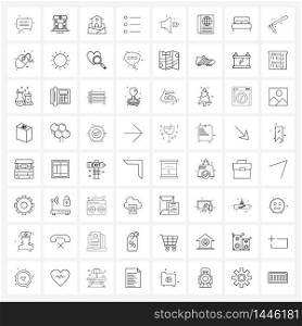 Line Icon Set of 64 Modern Symbols of user interface, sound, house, playlist, add Vector Illustration