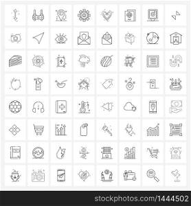 Line Icon Set of 64 Modern Symbols of valentine, heart, work, settings, configuration Vector Illustration