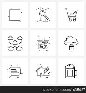 Line Icon Set of 9 Modern Symbols of bin, gift, shopping, gift box, storage Vector Illustration