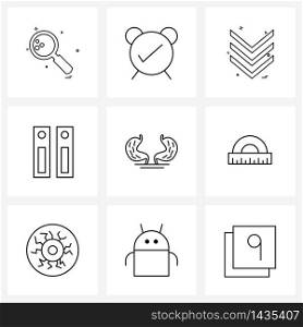Line Icon Set of 9 Modern Symbols of body part, files, arrow, directory, archive Vector Illustration
